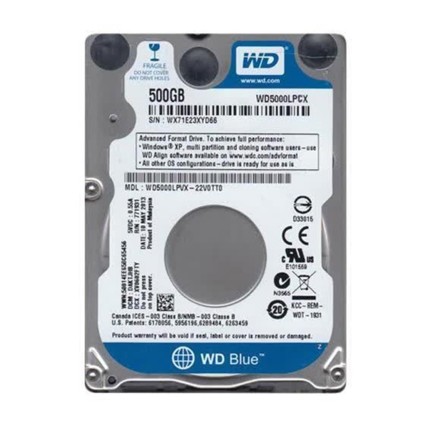 Harddisk Western Digital Blue WD5000LPCX 2.5" 500 GB Sata III 5400 rpm Buffer 8 MB Billede af Harddisk Western Digital Blue WD5000LPCX 2.5" 500 GB Sata III 5400 rpm Buffer 8 MB