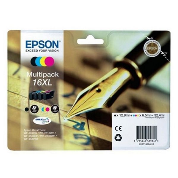 Originale blækpatroner (pakke med 4) Epson T16XL Sort Cyan Magenta Gul Billede af Originale blækpatroner (pakke med 4) Epson T16XL Sort Cyan Magenta Gul