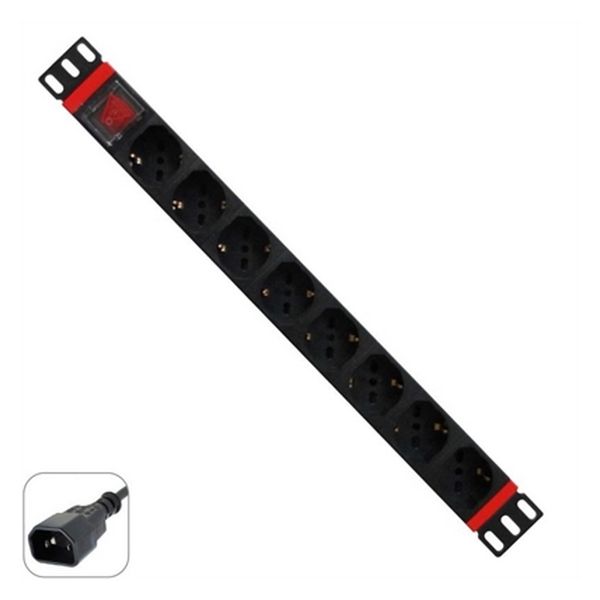 Schuko 19 "8 Way multistikdåse med tænd/slukkontakt WP WPN-PDU-C01-08 Billede af Schuko 19 "8 Way multistikdåse med tænd/slukkontakt WP WPN-PDU-C01-08