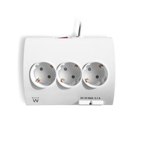 Stikdåse - 5 udtag med kontakt Ewent EW3935 1,5 m 2 x USB 2,1 A 2500W Hvid Billede af Stikdåse - 5 udtag med kontakt Ewent EW3935 1,5 m 2 x USB 2,1 A 2500W Hvid